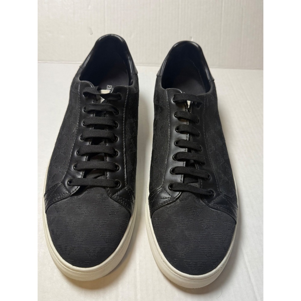 Emporio Armani Mens Black Jacquard Eagle Logo Low Top Sneakers Leather Trim 13 - Picture 2 of 9